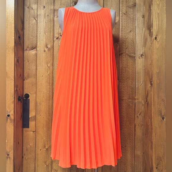 NWT Banana Republic 4 Colorful Orange Sleeveless Pleated Summer Dress Party - Picture 3 of 10